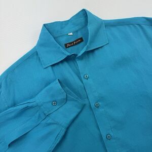 Island Importer Shirt Mens L Blue 100% Linen Button Up Long Sleeve Beach Resort